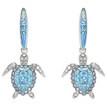 Turtle Earrings with Aquamarine & White Crystals