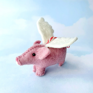 Flying Pig Wool Ornament