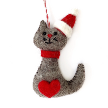 Cat in Santa Hat Wool Ornament