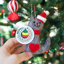 Cat in Santa Hat Wool Ornament