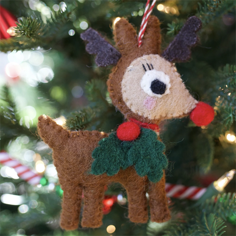 Reindeer with Holly Ornament