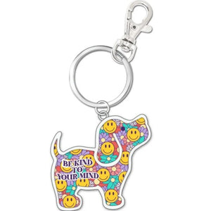 Smiley Flowers Pup Key Ring