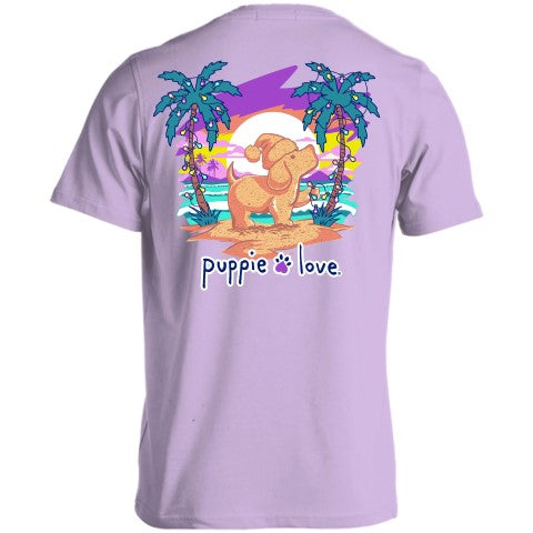 Christmas Palm Sunset Puppie T-Shirt