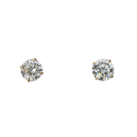 Cubic Zirconia 4mm Solitaire 14k Gold Stud Earrings