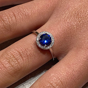 Sapphire Ring with Cubic Zirconia Halo