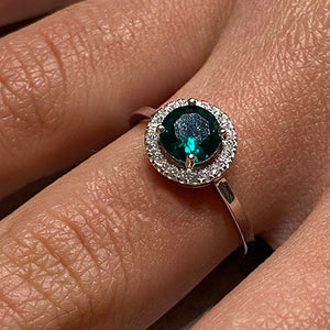 Emerald Ring with Cubic Zirconia Halo