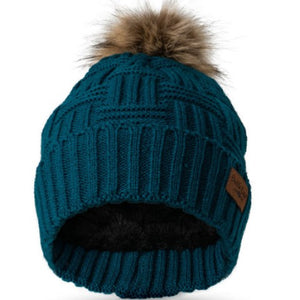 Plush Lined Knit Hat with Pom