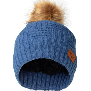 Plush Lined Knit Hat with Pom