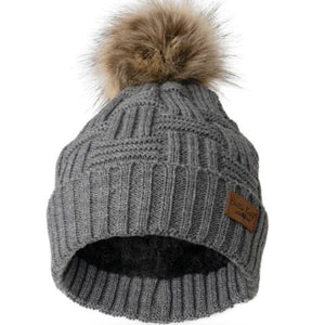 Plush Lined Knit Hat with Pom