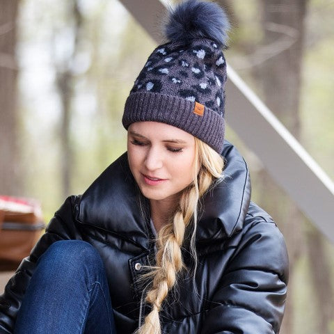 Snow Leopard Pom Hat