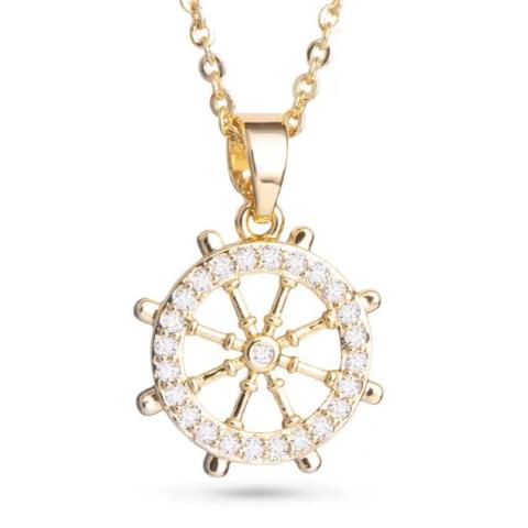 CZ Ship Wheel Necklace