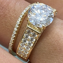 Solitaire 2-Row Cubic Zirconia Inset Ring with Pave Wave Band
