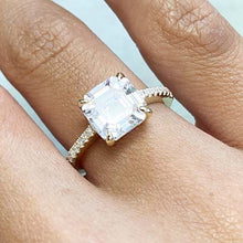Square Solitaire 1/2 Pave Ring