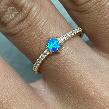 Small Round Opal 1/2 Pave Band Ring