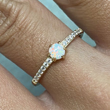 Small Round Opal 1/2 Pave Band Ring