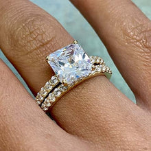 Square Solitaire with 1/2 Cubic Zirconia Eternity Band Ring Set