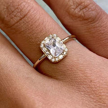 Cubic Zirconia Rectangle Halo Ring