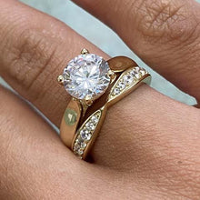Round Solitaire & 1/2 Cubic Zirconia with Twist Ring Set
