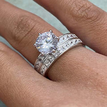 Solitaire Cubic Zirconia Channel & Round Solitaire 1/2 Cubic Zirconia Ring Set