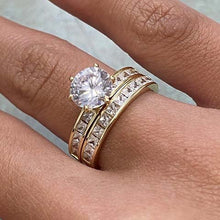 Solitaire Cubic Zirconia Channel & Round Solitaire 1/2 Cubic Zirconia Ring Set