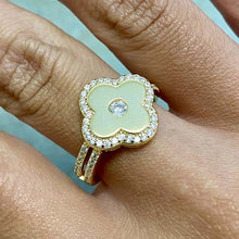 Pave Clover Center Cubic Zirconia Split Band Ring