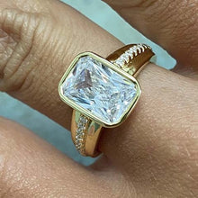 Emerald Cut Bezel with Cubic Zirconia Lines Ring