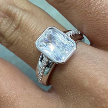 Emerald Cut Bezel with Cubic Zirconia Lines Ring