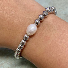 Pearl with Copper Coated Beads Stretch Bracelet