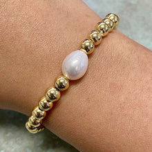 Pearl with Copper Coated Beads Stretch Bracelet