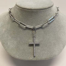 Pave Cross Paperclip Necklace