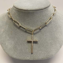 Pave Cross Paperclip Necklace