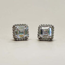 Square Stone & Halo Earrings
