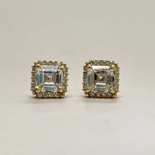 Square Stone & Halo Earrings