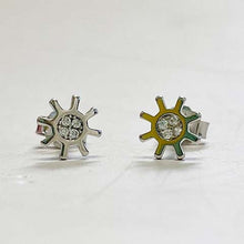 Cog with Center Cubic Zirconia Stud Earrings