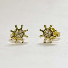 Cog with Center Cubic Zirconia Stud Earrings