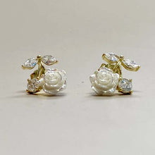 Cubic Zirconia & Rose Pave Leaves Stud Earrings