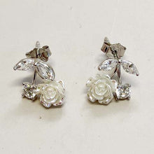 Cubic Zirconia & Rose Pave Leaves Stud Earrings