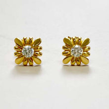 Square Flower with Cubic Zirconia Stud Earrings