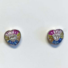 Cubic Zirconia Baguette Inset Heart Stud Earrings