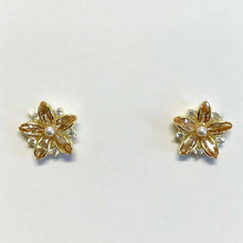 Flower with Cubic Zirconia Ring Pearl Center Earrings
