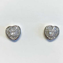 Cubic Zirconia Baguette Inset Heart Stud Earrings
