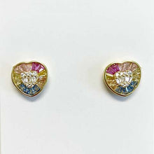 Cubic Zirconia Baguette Inset Heart Stud Earrings
