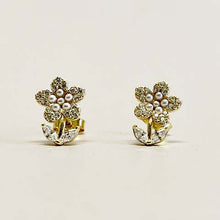 Pave Flower with Stem Stud Earrings