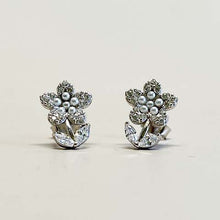 Pave Flower with Stem Stud Earrings