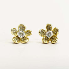 Curved Pave Flower Stud Earrings