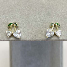 Cubic Zirconia Cherry Hearts Stud Earrings