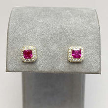 Square Stone & Halo Earrings