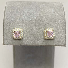 Square Stone & Halo Earrings