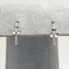 Center Cubic Zirconia Flower Pave Huggie Earrings