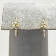 Center Cubic Zirconia Flower Pave Huggie Earrings